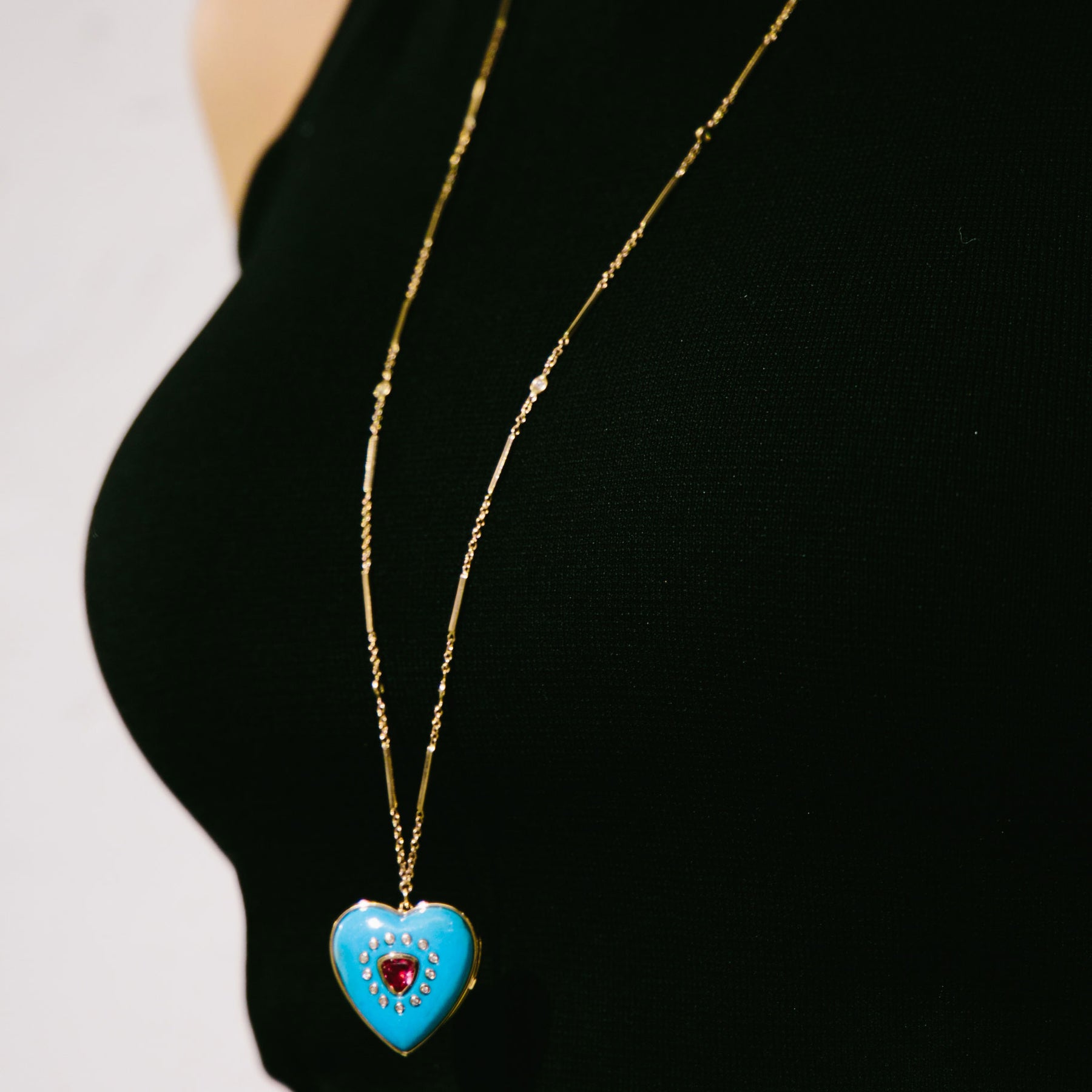 Collier coeur turquoise diamants