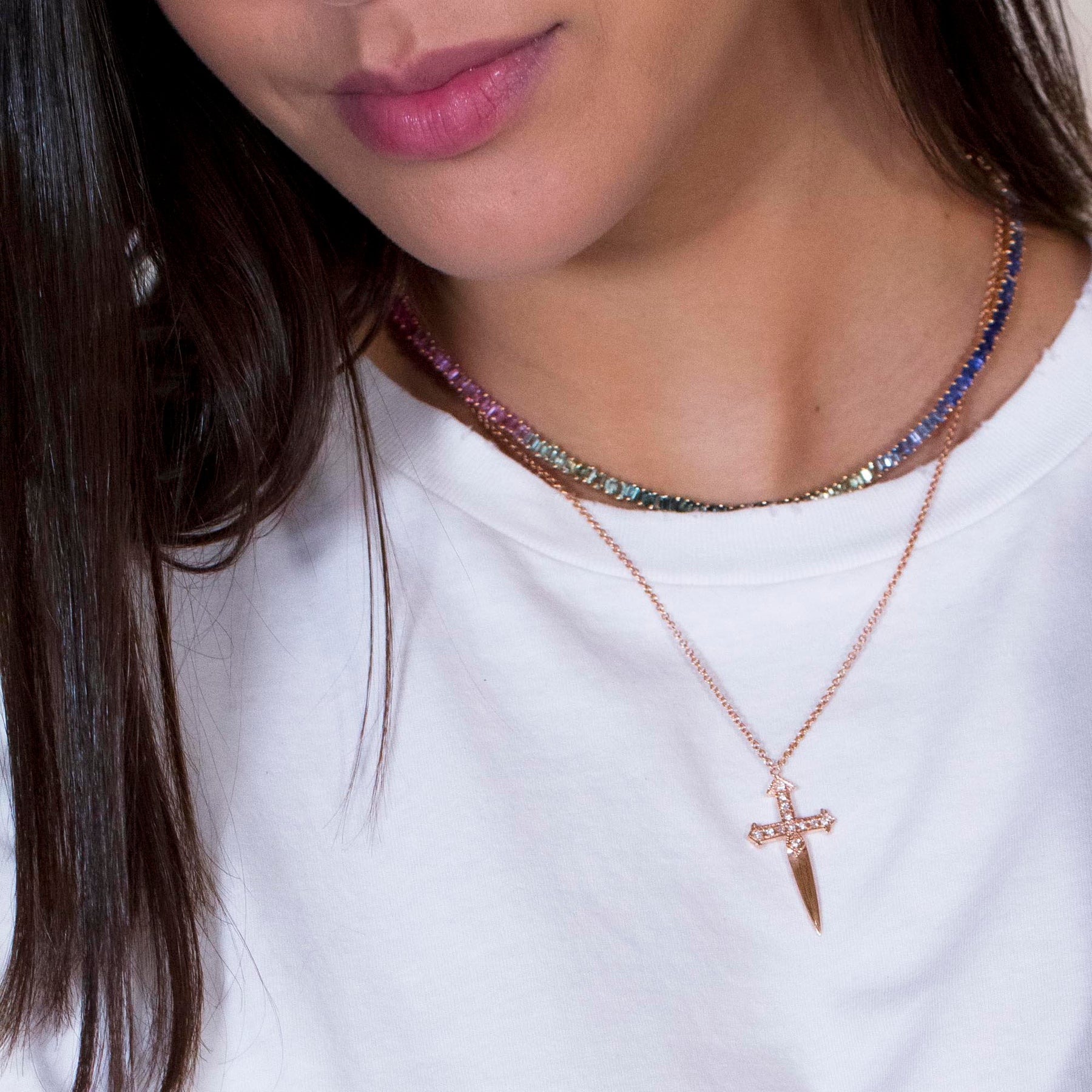 Collier Croix Dagger Pavé