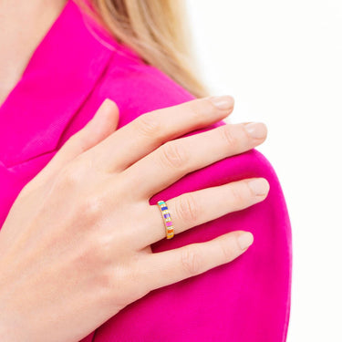 Billie Mehrfarbiger E-Mail- und Diamantenring aus Gelbgold