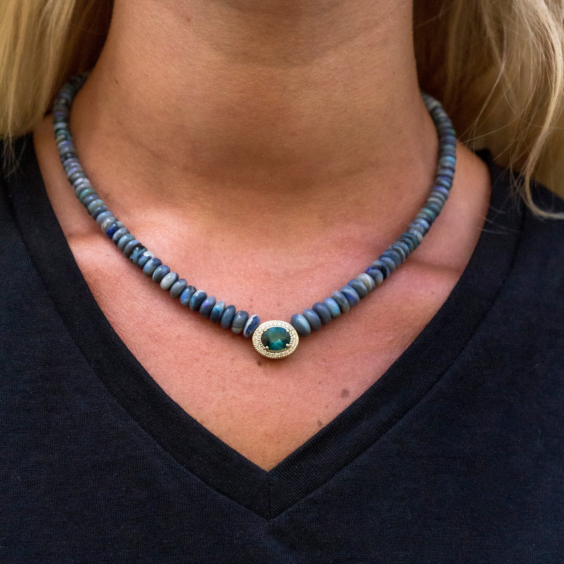 Collier tourmaline bleue et opale bleue
