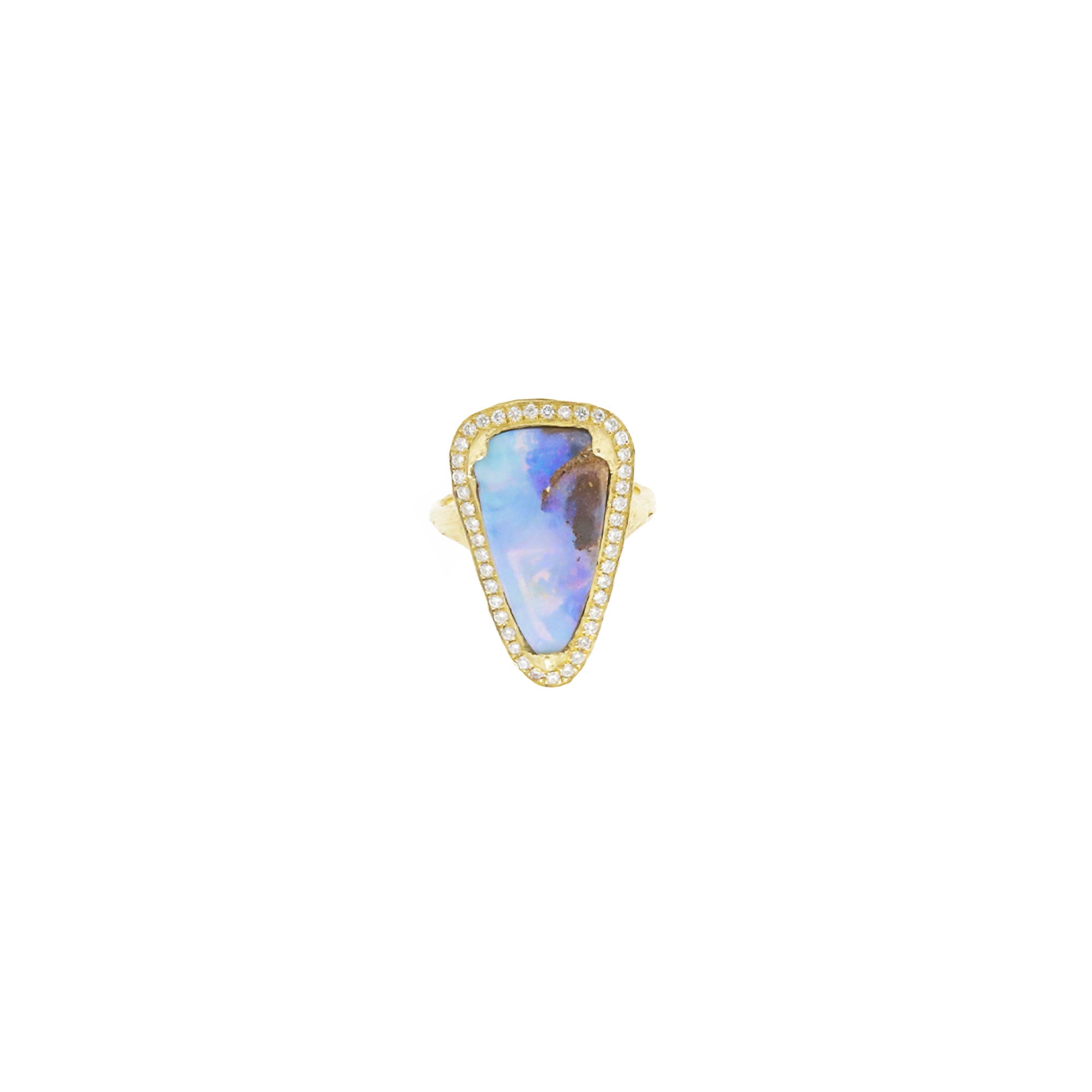 Boulder Opal with Pave Diamonds Halo Ring