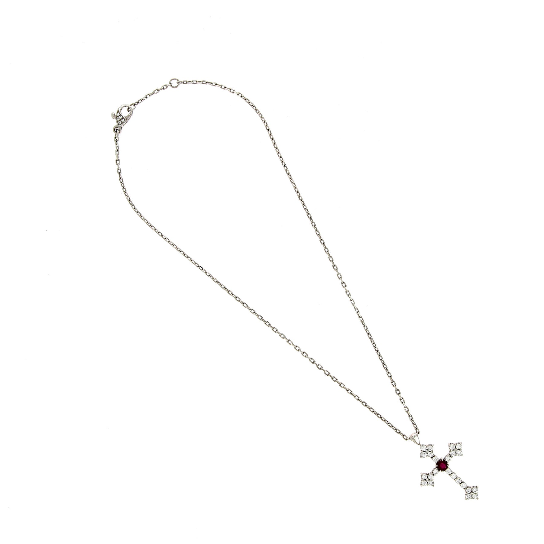 Collier Cross Or Blanc et Rubis