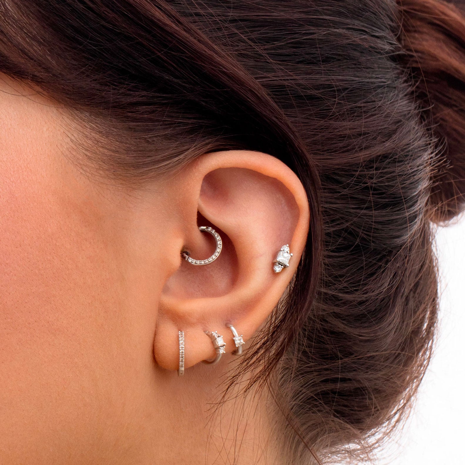 Flache Creole 6.5mm Diamantlinie Weißgold