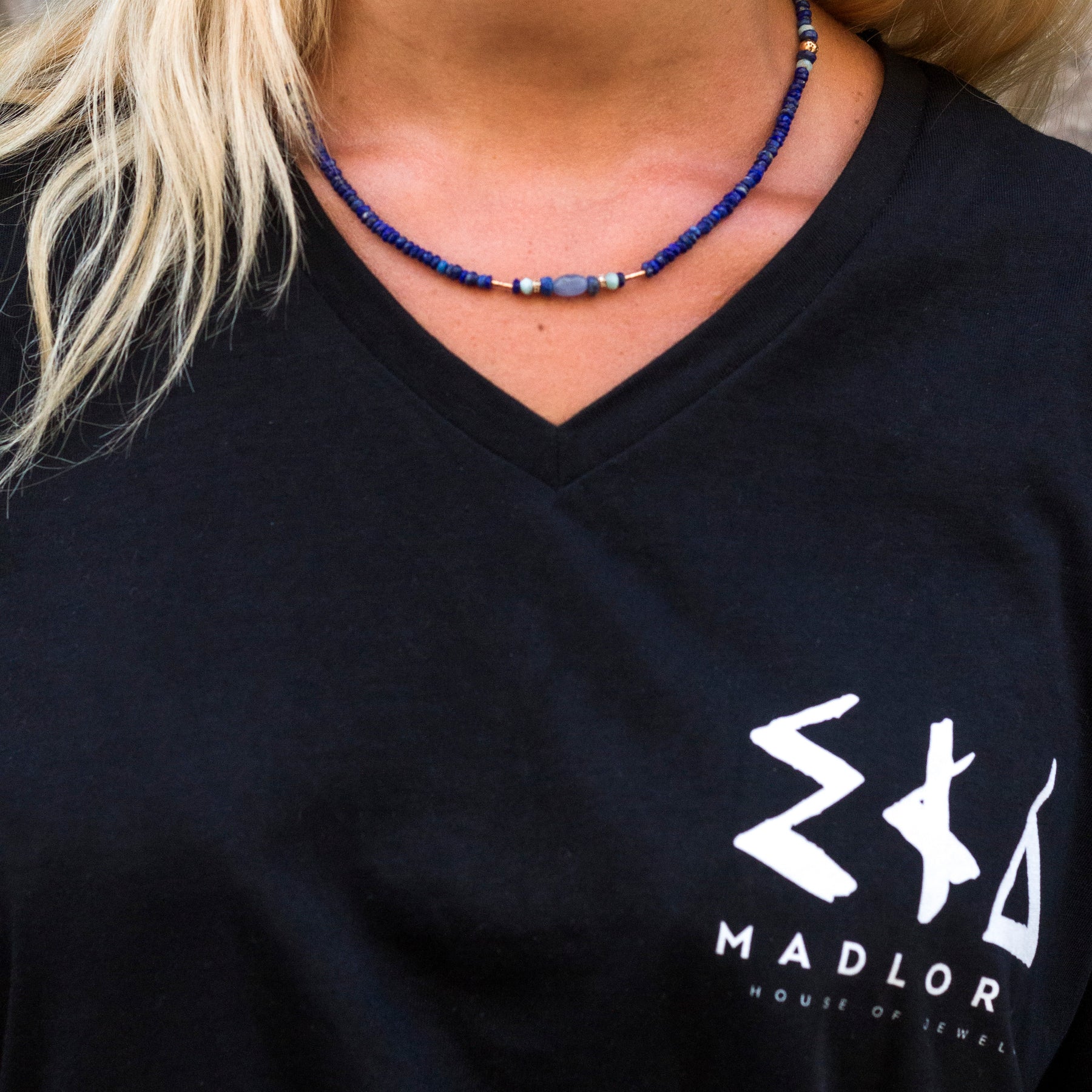 Collier lapis et calcite