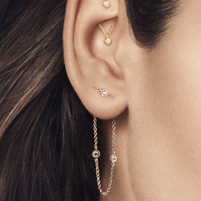 Long Double Chaîne Diamants Or Rose
