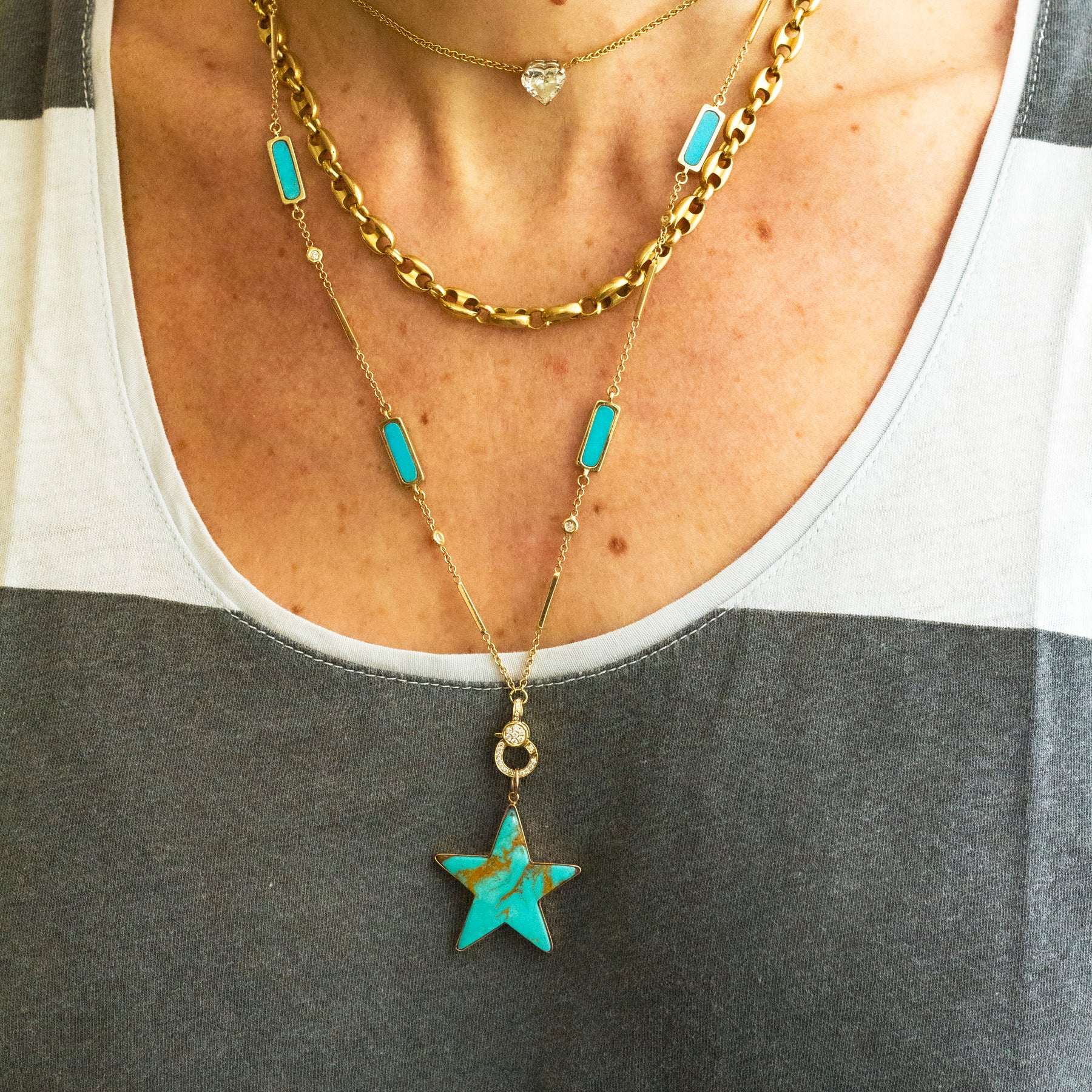 Collier turquoise rectangle avec charm clip