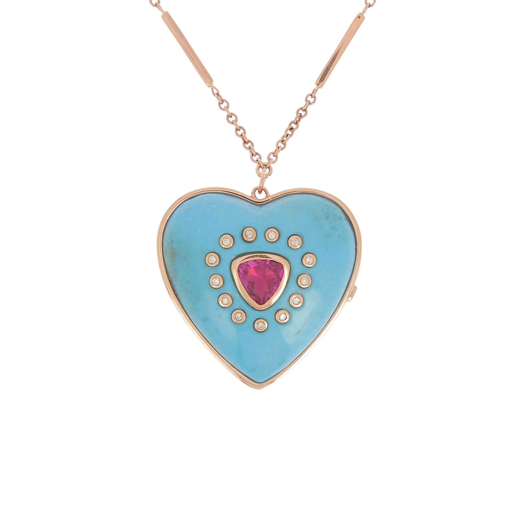 Collier coeur turquoise diamants