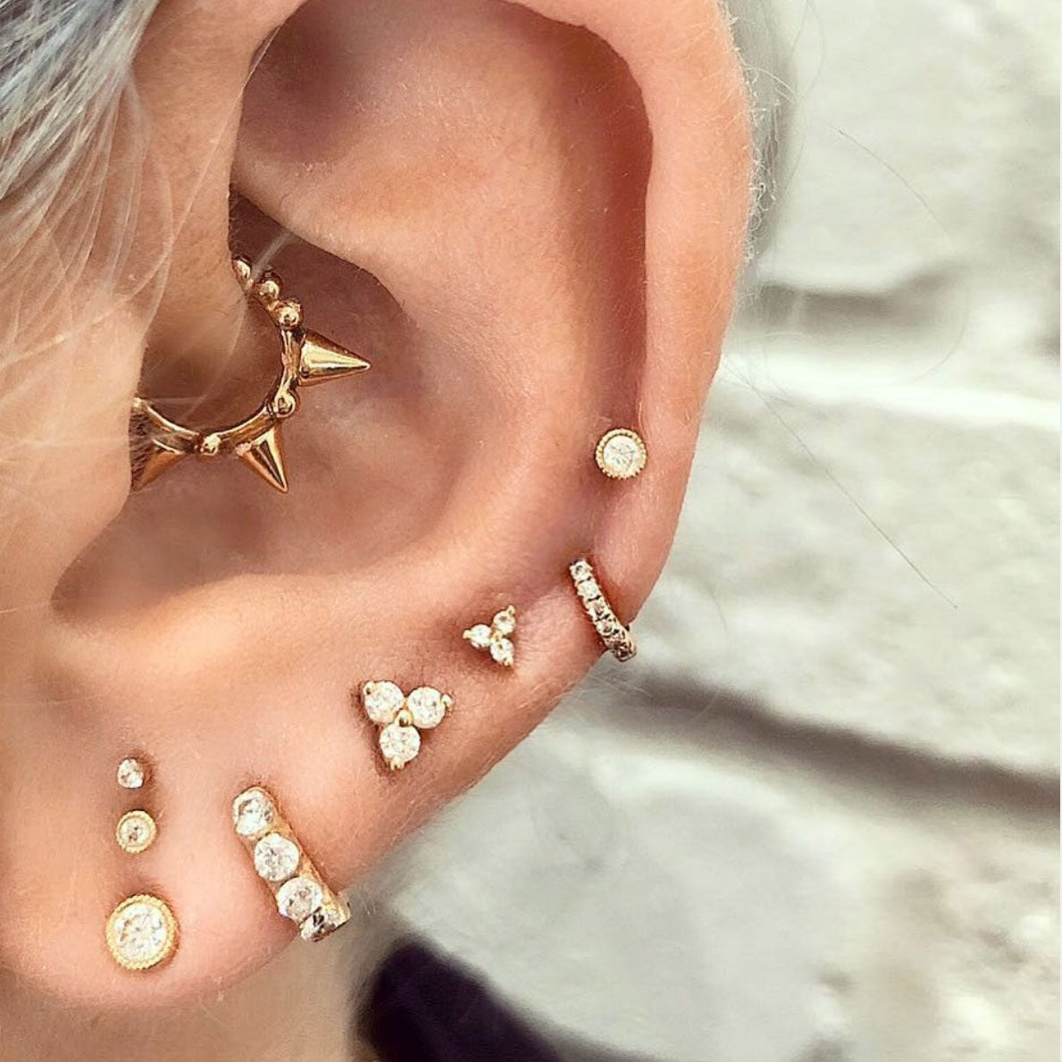 Boucle d’oreille Triple Spike 8mm Or Jaune