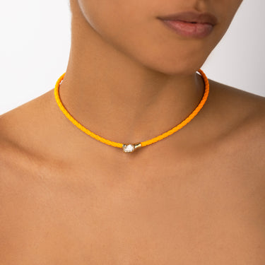 Orange Leather Snake Necklace
