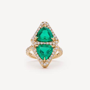 Trillion Shield Double Emerald Ring