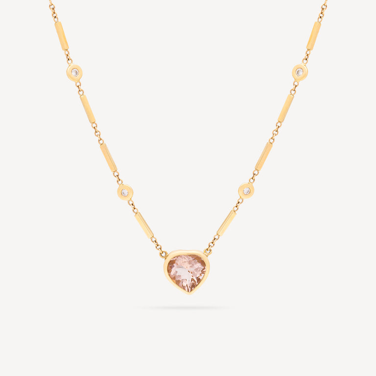 Collier Morganite Heart Gold and Diamonds