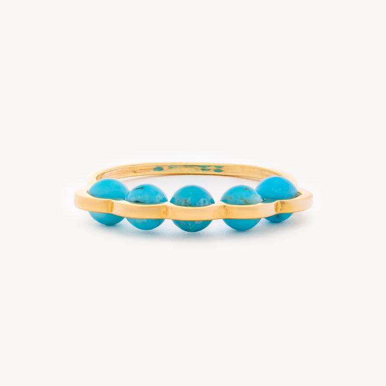 Coco Beach Yellow Gold And Turquoise Pearls Ring