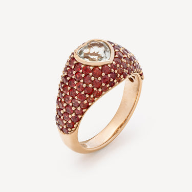 Heart Prasiolite Orange Sapphires ring