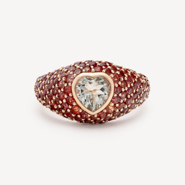 Heart Prasiolite Orange Sapphires ring