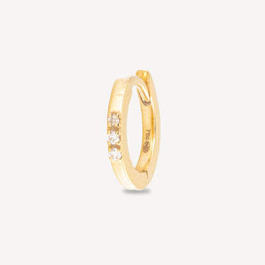 Earring Hoop 3 Diamonds and Yellow Gold