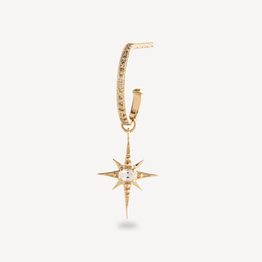 Earring Little White Sapphire Star Charm Single Hoop