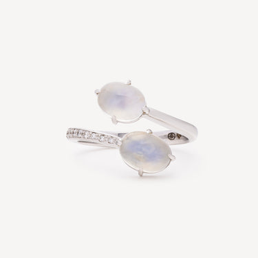 Bague Oval Moonstone Diamond Or Blanc