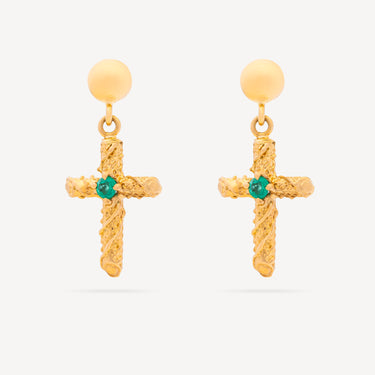 Boucles d'Oreilles Cross Emeraude