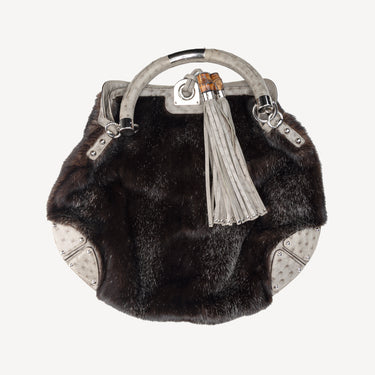 Gucci Mink Fur Ostrich Large Indy Hobo Bag