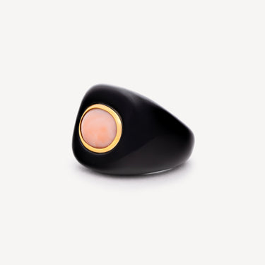 Round Onyx Coral Ring