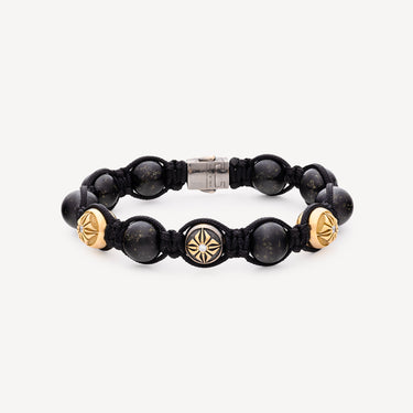 Lock 10mm Gold and Black Jade Bracelet