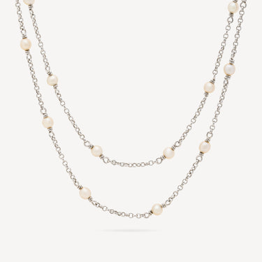 Silver and Pearl long necklace