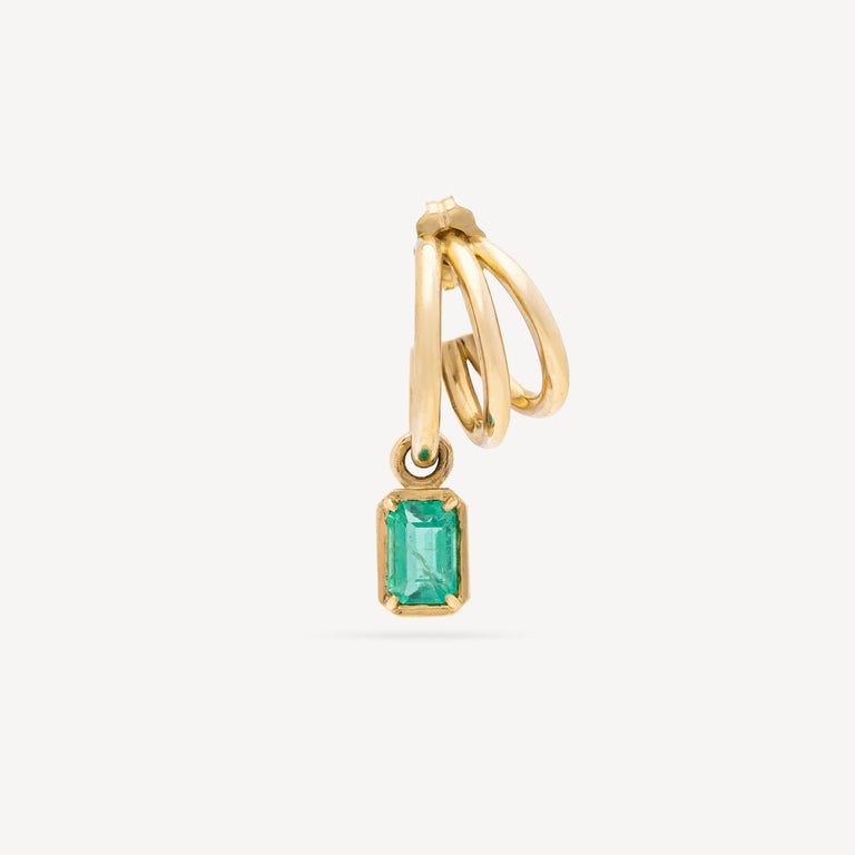 Emerald Triple Huggie Earring Right