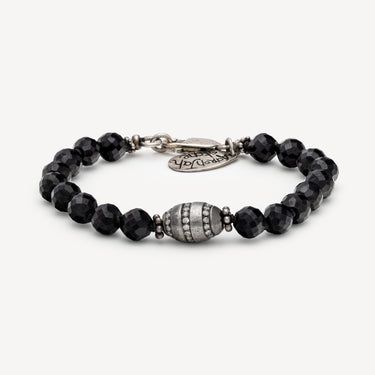 Black Tourmaline Silver Pavé Egg Bracelet
