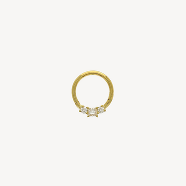 Piercing Hoop Flat 8mm Princess 2x2mm Yellow Gold Diamonds