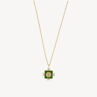Green Yantra Heart Chakra and Trillion Diamond Necklace