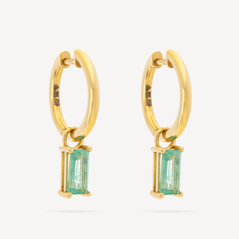 Earrings Huggies Emerald Baguette Drop