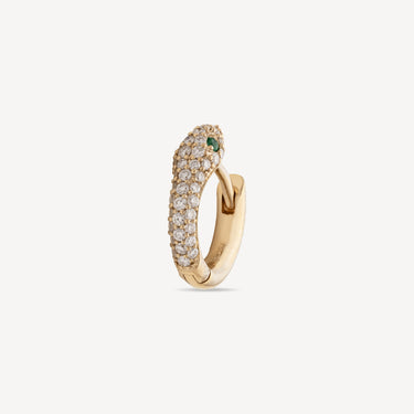 Piercing Hoop Yellow Gold Snake Half Pave Emerald Diamonds