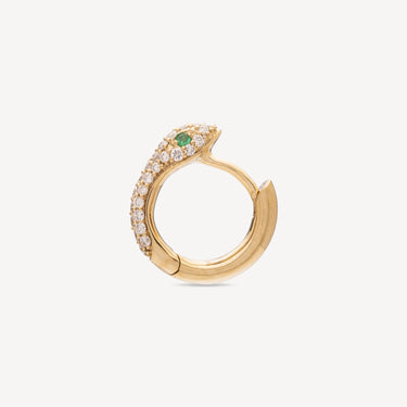 Piercing Hoop Yellow Gold Snake Half Pave Emerald Diamonds