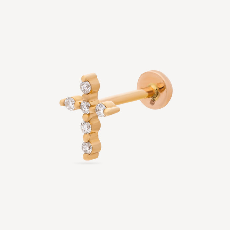 Piercing Stud Cross 6 Diamonds Yellow Gold