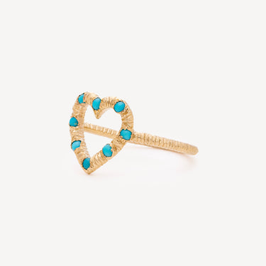 Pinky Turquoise Open Heart Ring