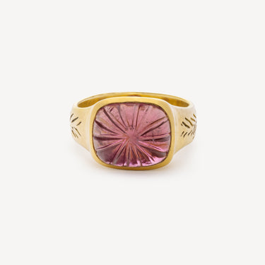 Ring Carved Pink Tourmaline Olive Branch