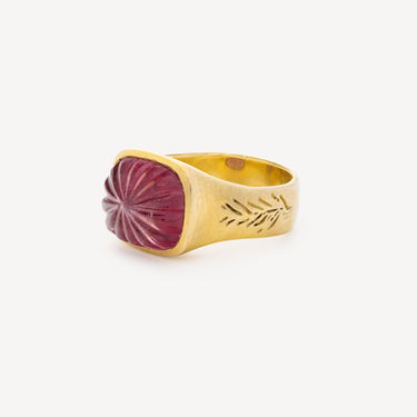 Ring Carved Pink Tourmaline Olive Branch