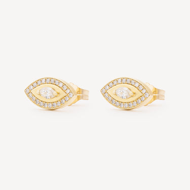 Studs Diamond Evil Eye Earrings Yellow Gold