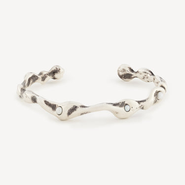 White Pearl Chain Cuff Bracelet Silver