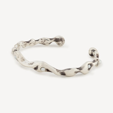 White Pearl Chain Cuff Bracelet Silver