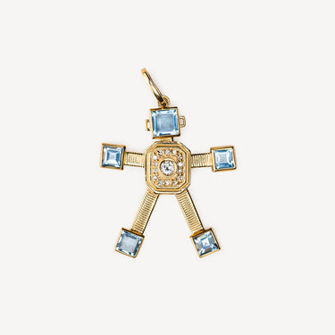 Van Heart Aquamarine Gold and Diamond Pendant