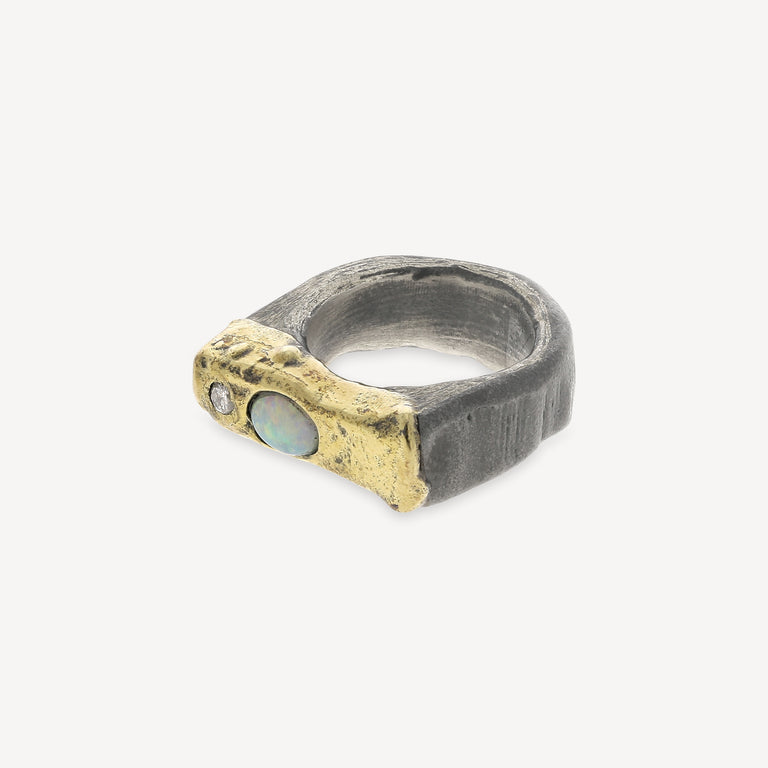 Opal Silver and Yellow Gold Ring