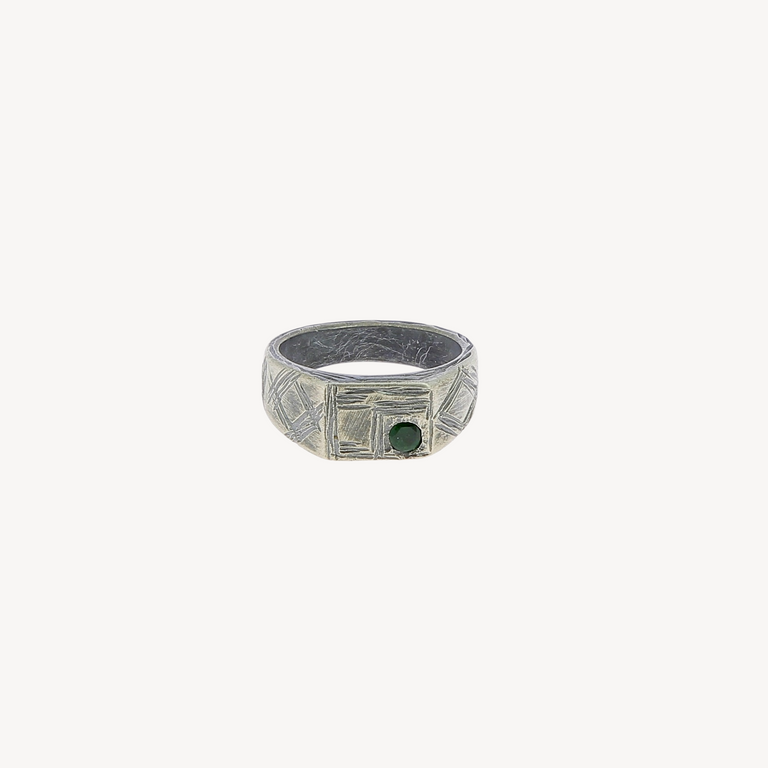 Petite Chevalière Silver Emerald Ring