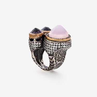 Rose Quartz And Amethyst Ring