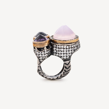 Rose Quartz And Amethyst Ring