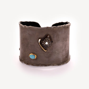 Bangle huge silver cuff diamond turquoise