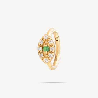 Hoop Half Paved Tsavorite Marquise Yellow Gold