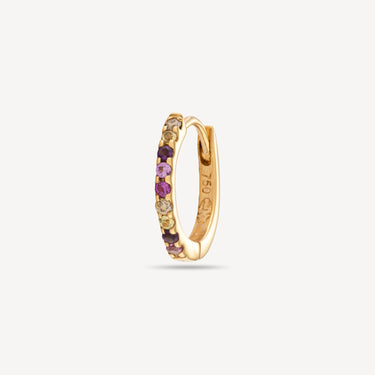 Hoop Yellow Gold Half Pave Multi Pastel