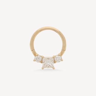 Piercing Hoop Plate 8mm Rose Gold Princess 3x3mm Diamonds
