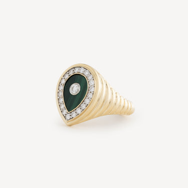 YG DIAMOND DROP MALACHITE RING